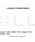 L-shaped corner brace dimensions showing 11.02 in length, 7.87 in width, 3.15 in height, Heavy Duty Steel L Shaped Corner Brace Reinforcement Bracket For Furniture Fix Cabinet Support Stops Wobbly Drawers Cold And Locks Flimsy Frames Secure For No Sweat Home Repairs Anytime Soon.