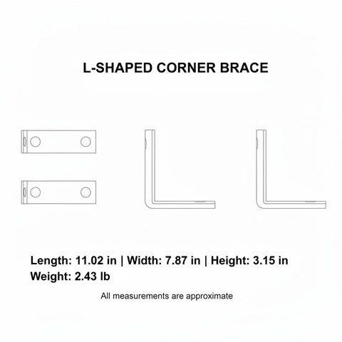 L-shaped corner brace dimensions showing 11.02 in length, 7.87 in width, 3.15 in height, Heavy Duty Steel L Shaped Corner Brace Reinforcement Bracket For Furniture Fix Cabinet Support Stops Wobbly Drawers Cold And Locks Flimsy Frames Secure For No Sweat Home Repairs Anytime Soon.