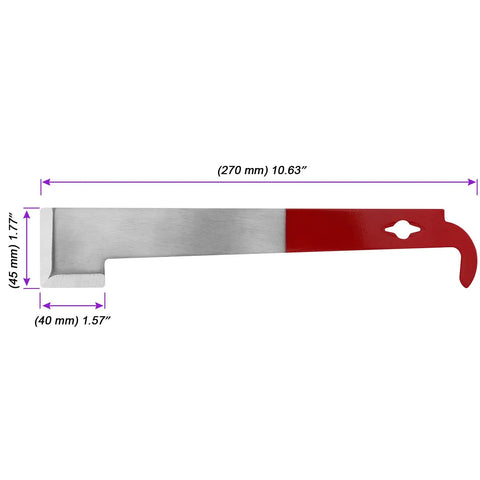 Heavy Duty Stainless Steel J Hook Hive Tool 10.6 Inch Beehive Scraper With Red Handle, Dimensions Shown