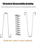 Front view: Doucdoft 10-pack stainless steel tent springs with U-hook wires and central coil spring.