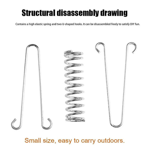 Front view: Doucdoft 10-pack stainless steel tent springs with U-hook wires and central coil spring.
