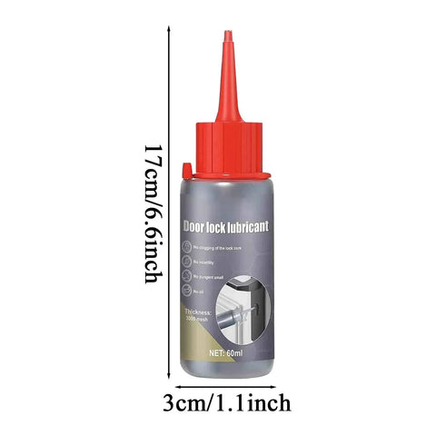 Lock Lube Graphite Powder For Keyholes And Lock Cores Keeps Doors And Drawers Moving Smoothly In The Garage Home Office Dorms RVs And Workshops A Friction Fighting Lubricant That Prevents Jams And Extends Lock Life bottle with measurements.