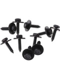 Pro Grade 10 Piece Badass Heavy Duty Self Tapping Screws Featuring Captive Loose Washers And Snappy 8Mm Hex Head Bolts For Wood And Steel At 4.8X19 Mm Lengths Coated In Sleek Matte Black, showing various screws.