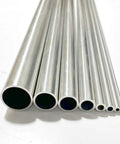 304 stainless steel hollow round tubes in varying diameters, 16 inches long.