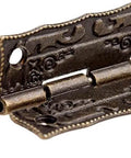 Close-up of Antique Bronze Iron Hinge Set 36x23mm 10 Pieces Vintage Flower Pattern Decorative Hardware for Furniture Zinc Finish