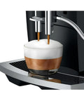 Straight Up Game Changing Automatic Espresso Machine With 2.8 Inch Color Display And Easy Cappuccino Function In Piano Black brewing a cappuccino.