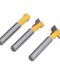 Pro Keyhole Router Bits Set 3 Pcs 1/4 Inch Shank T Slot Milling Cutters made from durable carbon steel and alloy blades.