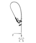 Pre Rinse Deck Mount System With 4 Inch Centers, 6 Inch Wall Bracket And 12 Inch Add On Faucet, chrome-plated brass body, 18 inch riser and 44 inch hose