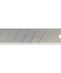 25mm Snap Off Replacement Blades Five Pack With Ergonomic Grip End Cap Storage blade on white background, showing safe snap off segments.