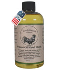 Straight Up Top Shelf Refined Walnut Oil For Wooden Kitchen Items And Cutting Boards 9 Fl Oz bottle with label and rich golden color.