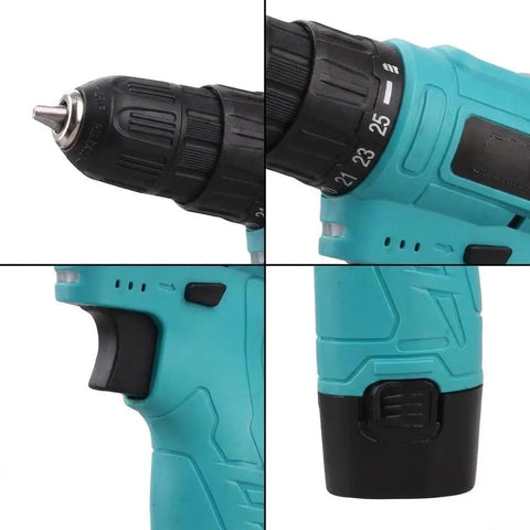 Badass 12V Cordless Drill Driver With 25 Plus 1 Precision Torque, Compact Build, Built In Led, Dual Rechargeable Batteries, Fast Usb C Charging Setup For Tough Job Sites close-up of drill chuck and handle features