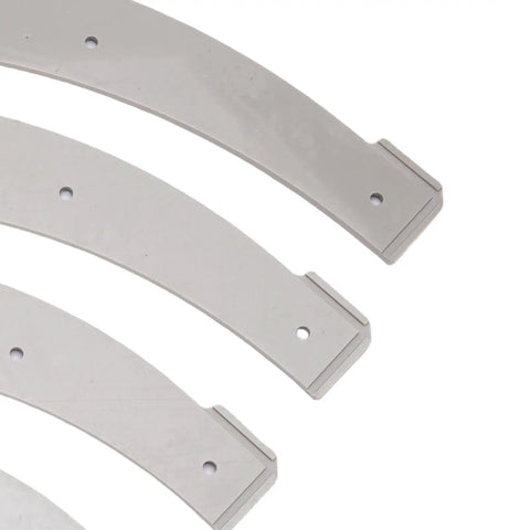 5 Piece Plastic Router Guide Set For Slick Rounded Edges Using Removable Jigs With R100 R150 R200 R250 R300 Sizes showing 5 curved plastic templates.