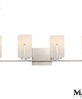 Dart 4 Light Bath Vanity Fixture In Satin Nickel Steel Finish With Satin White Glass Shades Modern Indoor Light For Bathrooms And Powder Rooms Sleek Contemporary Home Lighting That Pops