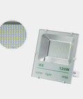 Rugged 120W Solar Flood Light Featuring 194 Killer Bright LED Chips IP66 Rated Waterproof Outdoor security spotlight, close-up view.