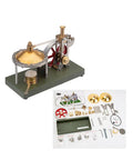 Build Your Own Badass Vertical Steam Engine Model Kit With A Transparent Cylinder Piston And Flywheel Power System Using Full Metal STEM Educational Parts And Rock Solid Spherical Boiler Design For Real Weekend Engineering Joy, featuring assembled engine and parts.
