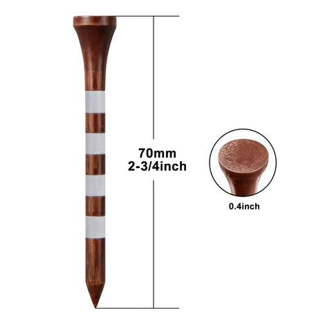 Wooden Golf Tees 3 1 Quarter Inches 100 Count Natural Hardwood Brown With White Markings, single tee with measurements shown