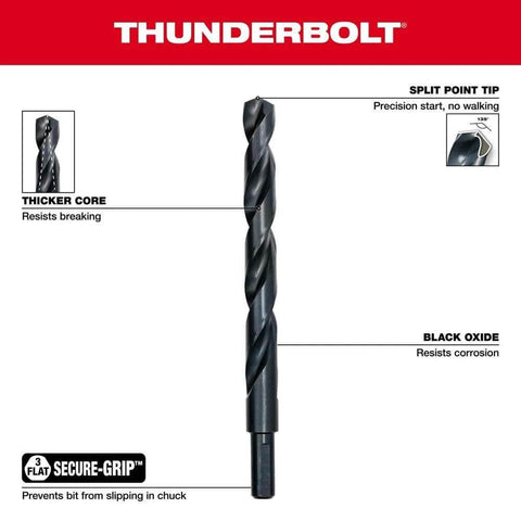 Milwaukee Thunderbolt drill bit, black oxide, front view with split-point tip