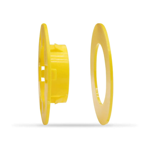 Pro Grade Plastic Bushing For Metal Studs Pack Of 100 Grommet Protector Rust Proof And Corrosion Resistant Protect Wire Insulation From Sharp Edges And Enable Smooth Wire Pulling 2 By 4 Inch Stud Size yellow plastic bushing for metal studs, side view