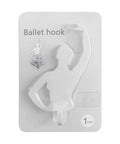 Kickass Sticky Wall Hooks Featuring A Snazzy Ballet Design Deliver Rock Solid Hold For Quick Organization And Snazzy Room Accents Without Damage Or Drilling Required, white ballet hook package with unique dancer silhouette.