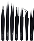 Pro Grade ESD Safe Tweezers Set, 7 Piece Stainless Steel Anti Static Precision Tweezers For Electronics, Jewelry Making, Black Finish