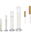 Beefy Thick Glass Graduated Cylinder Set Borosilicate Glass 5ml 10ml 50ml 100ml With 2 Cleaning Brushes Pro Grade Lab Glassware For Chemistry Experiments