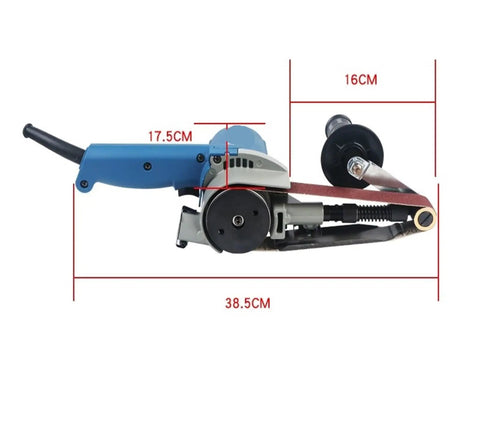 Mini Belt Sander Small Portable Grinding Machine For Knife Sharpener And Polishing High Speed Motor desktop view with measurements.