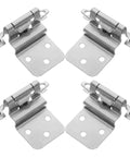 Set of four silver iron hinges for kitchen cabinets, part of No Slam Soft Close Frameless Inset Cabinet Hinges 4 Pack.