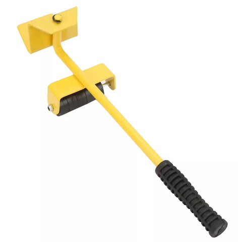 Heavy Duty Furniture Lifter And Mover Tool Set With 4 Roller Sliders used to lift appliances, featuring a yellow steel lever with grip.