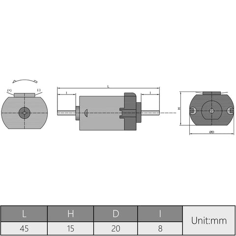 Technical diagram of Five Pack 3V 11000RPM DC Motors Micro Mini Motors with round shafts for RC and hobby projects