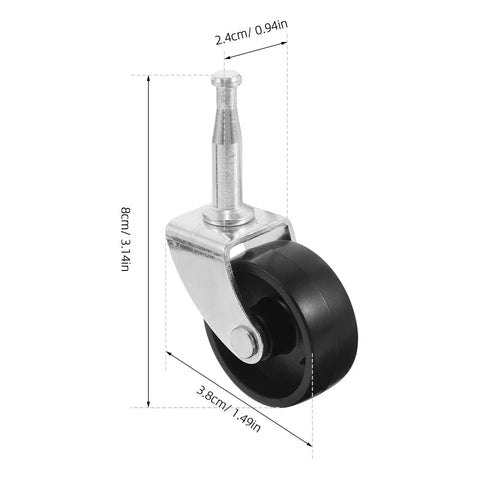 2 Pack 1.5 Inch Silent Rubber Furniture Caster Wheels With Stem For Sofa Coffee Table Replacement Trolley Wheels Side View