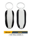 Slick Silicone Key Fob Guard And Heavy Duty Keyring Designed For Tesla Model S Owners To Block Daily Wear Scratches While Keeping Ride Keys Looking Fresh In Clean White.