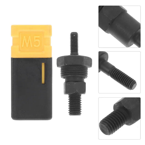 Check Out These Slick 2 Pcs M5 Stainless Steel Rivet Nut Tool Replacement Mandrels Perfect For Your Manual Automotive Hand Riveter Kit And Getting Solid Connections black M5 mandrel with threads, close-up