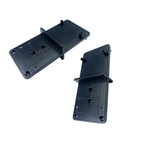Portable Cabinet Hinge Jig Drill Guide Locator 35mm And 40mm, ABS Plastic, Gray, showing two drill guide plates.