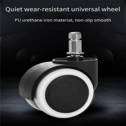 Universal Office Chair Casters Heavy Duty Rubber Wheels With Dead Silent Swivel Tread Zero Hassle Click Fit Design Smooth Operator Glide Rollers for Home Desk Setup close-up of a black wear-resistant wheel.
