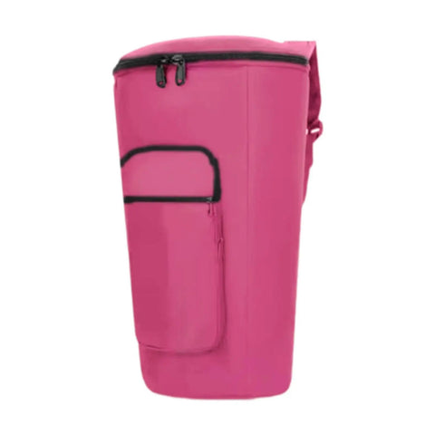 Heavy Duty 12 Inch African Drum Bag Waterproof Shockproof Hand Drum Backpack Oxford Cloth Case in pink color with front pocket.