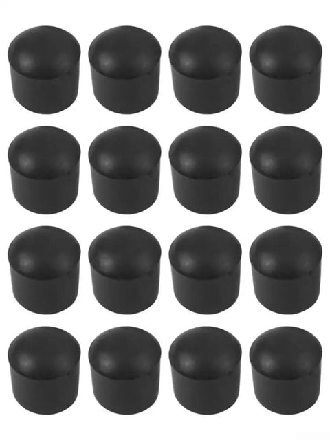 Rubber Furniture Leg Pads With Shock Absorbing Non Slip Round Bottom Protectors For Chairs Tables And Sofas in black, pack of 16.