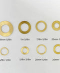 Brass saw blade bushing washer set, 8 pcs, sizes 1in-5/8in, 1.5mm thick