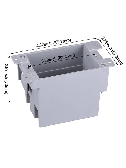 12 Pack 14 Cu In Single Gang Old Work Electrical Outlet Box For Retrofit Walls Heavy Duty Steel Electrical Boxes With Four Knockouts And Easy Wiring Ideal For Home Renovations New Installations And Quick Upgrades, gray PVC old-work box with dimensions