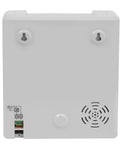 Back view of Heavy Duty Electronic Punch Time Clock For Small Business Crews Offering Hassle Free Auto Aligning Card Feeder And Keyed Security Lock Includes Fifty Trackers Plus Master Control Key showing keyhole and speaker grille.