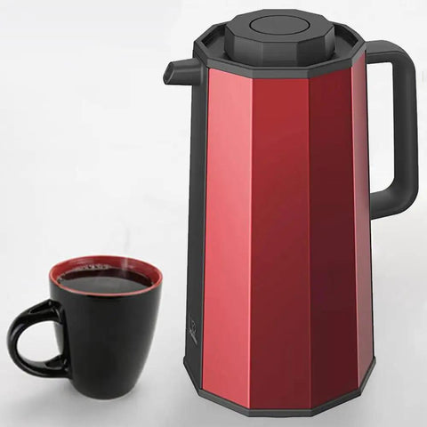 Glass Vacuum Carafe With Thermal Insulation, 1 Liter Capacity, Red, Keeps Your Joe Hot For Hours And Cold For A While, Premium