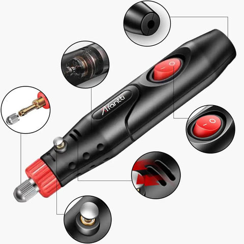 Close-up of Mini Dope Rotary Tool Kit With 121 Accessories For Small Crafts And Projects, Corded Electric Detail Sander Grinder Set