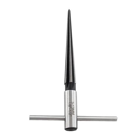 Pro Grade T Handle Tapered Reamer For Guitar Bridge Pins And End Pins, 1/8 Inch To 1/2 Inch, shown with removable handle