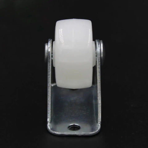 12 Pcs White 1 Inch PP Nylon Caster Wheels for Furniture and Office, front view of a single caster wheel with metal plate.