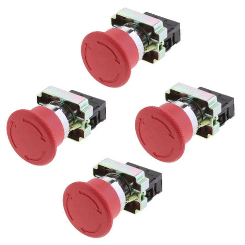 Mushroom Head Emergency Stop Push Button Assembly 22mm Turn To Release, Normally Closed Latching Rotary Stop Button For Industrial Machines, 10A AC15 240V, Tough As Nails Safety Switch, XB2-BS542 Compatible, Pack Of Four