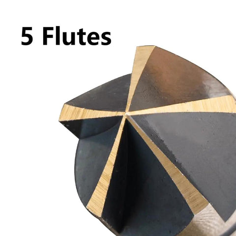 Close-up of a Workhorse Pro Grade Cobalt Countersink Drill Bit showing five flutes, part of a 5-piece set, M35 HSS Co 82 degree.