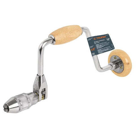 12 Inch Professional Bit Brace With Wooden Knob Handle For Precision Woodworking And Hand Tool Projects, Durable Steel Frame, Comfortable Grip