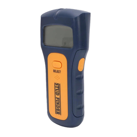 ViaGasaFamido Stud Finder Wall Scanner with LCD Display for Live Wire and side view showing buttons and LCD screen.