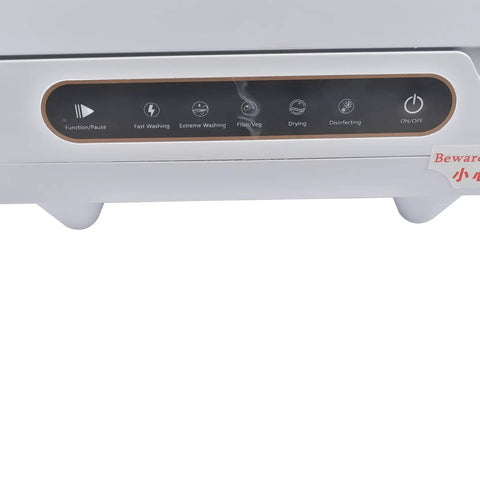 Control panel of No Sweat Portable Mini Countertop Dishwasher featuring fast wash cycles and five-liter water tank.