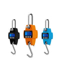 Built Like A Tank Digital Crane Scale With A Slick Backlit Lcd Screen And Solid Stainless Hook, available in black, orange, and blue.