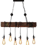Rustic Farmhouse Chandelier For Dining Room Industrial Pendant Light With Six E26 Bulb Sockets Adjustable Suspension Hanging Fixture With Switches Vintage Warm Glow featuring metal and wood blend.